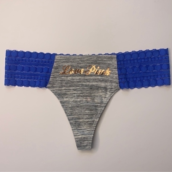 PINK Victoria's Secret Thong Panty - Blue and Gray - Size Small - Picture 1 of 5